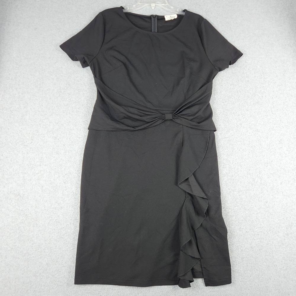 Aisize Sheath Dress Womens XL Black Party Cocktail Ruffle Detail Short Sleeve